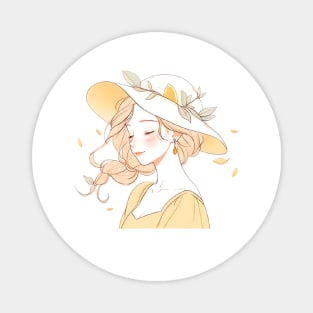 Minimalist line art pretty girl in yellow Magnet